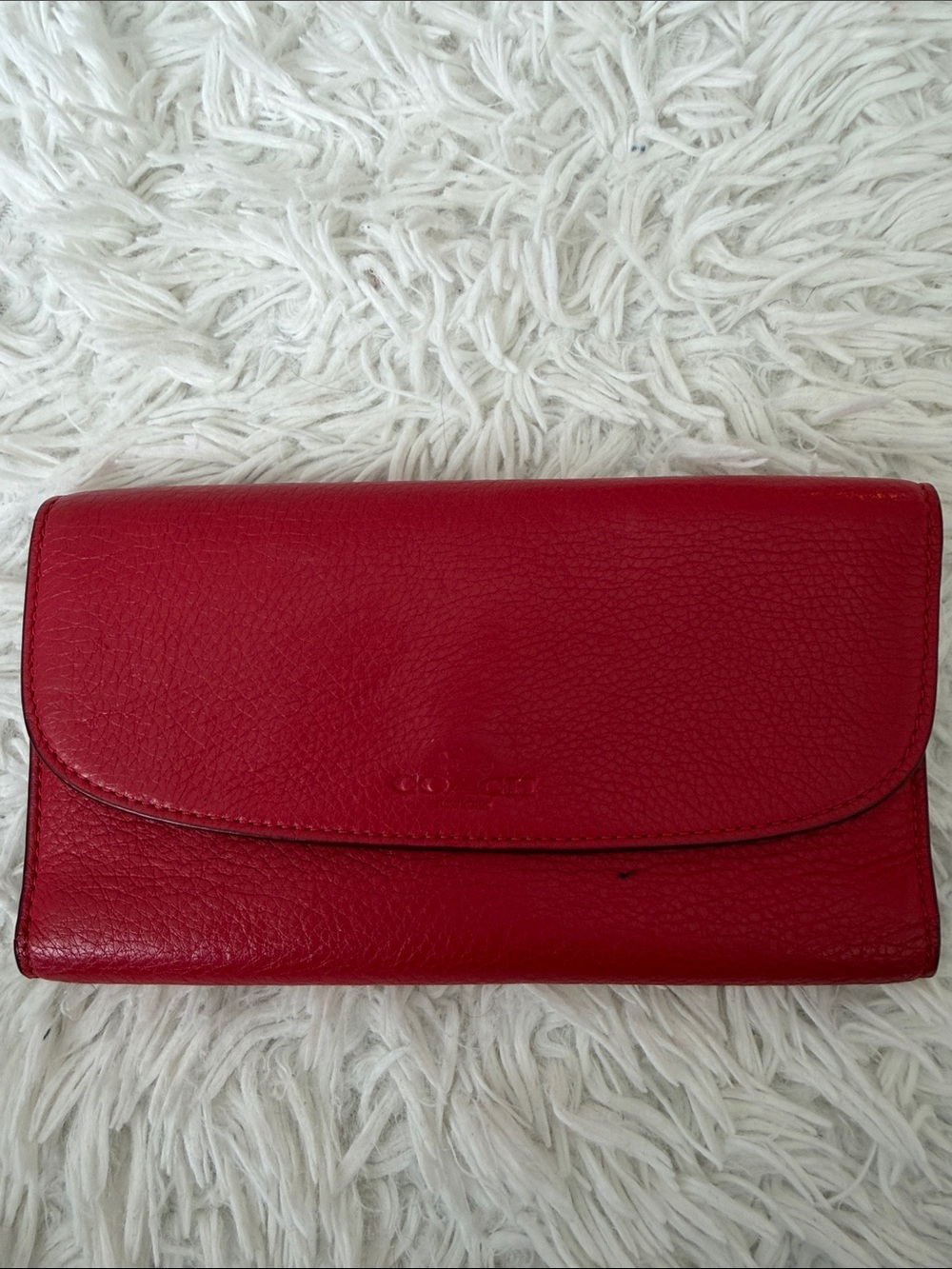 Coach Red Pebbled Leather Trifold Wallet